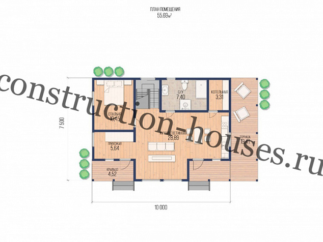 Каркасный дом 7.5м х 12м, 134 м²